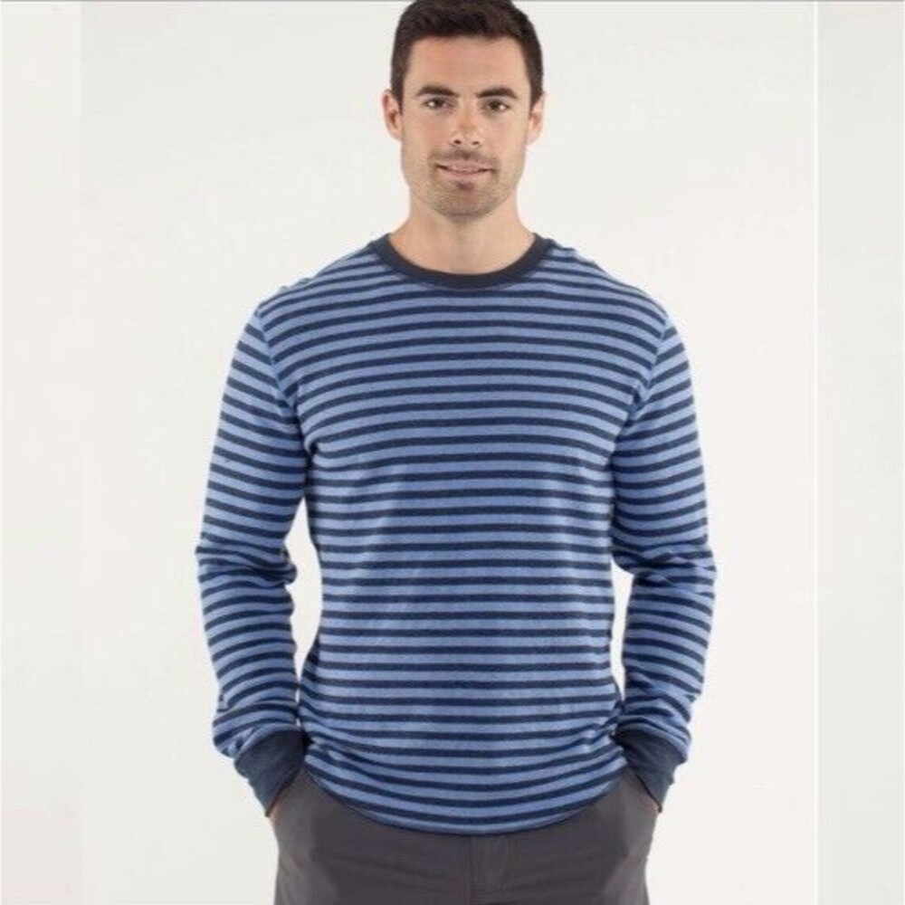 Lululemon Binary Crew Rugged Blue Heathered Black / Heathered Tempest Blue Sz L - Picture 1 of 10
